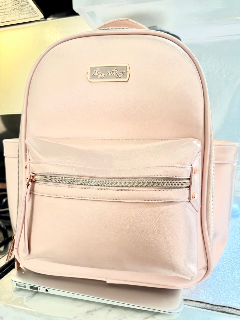 Itzy Ritzy Blush Pink Faux Leather Backpack Diaper Bag